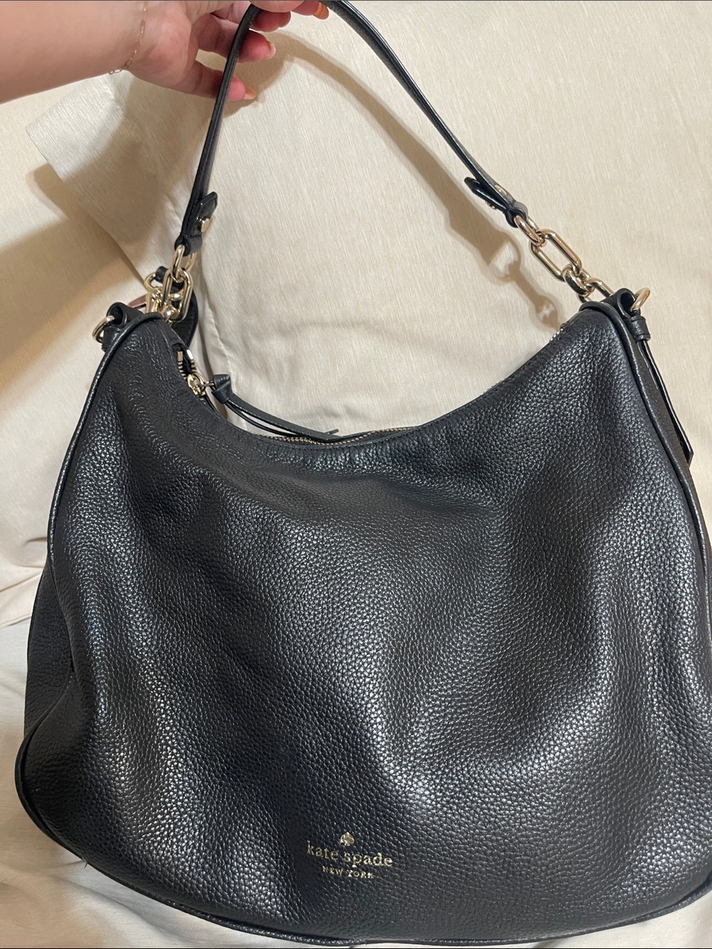 kate spade Black Pebbled Leather Crossbody Bag with Gold Hardware